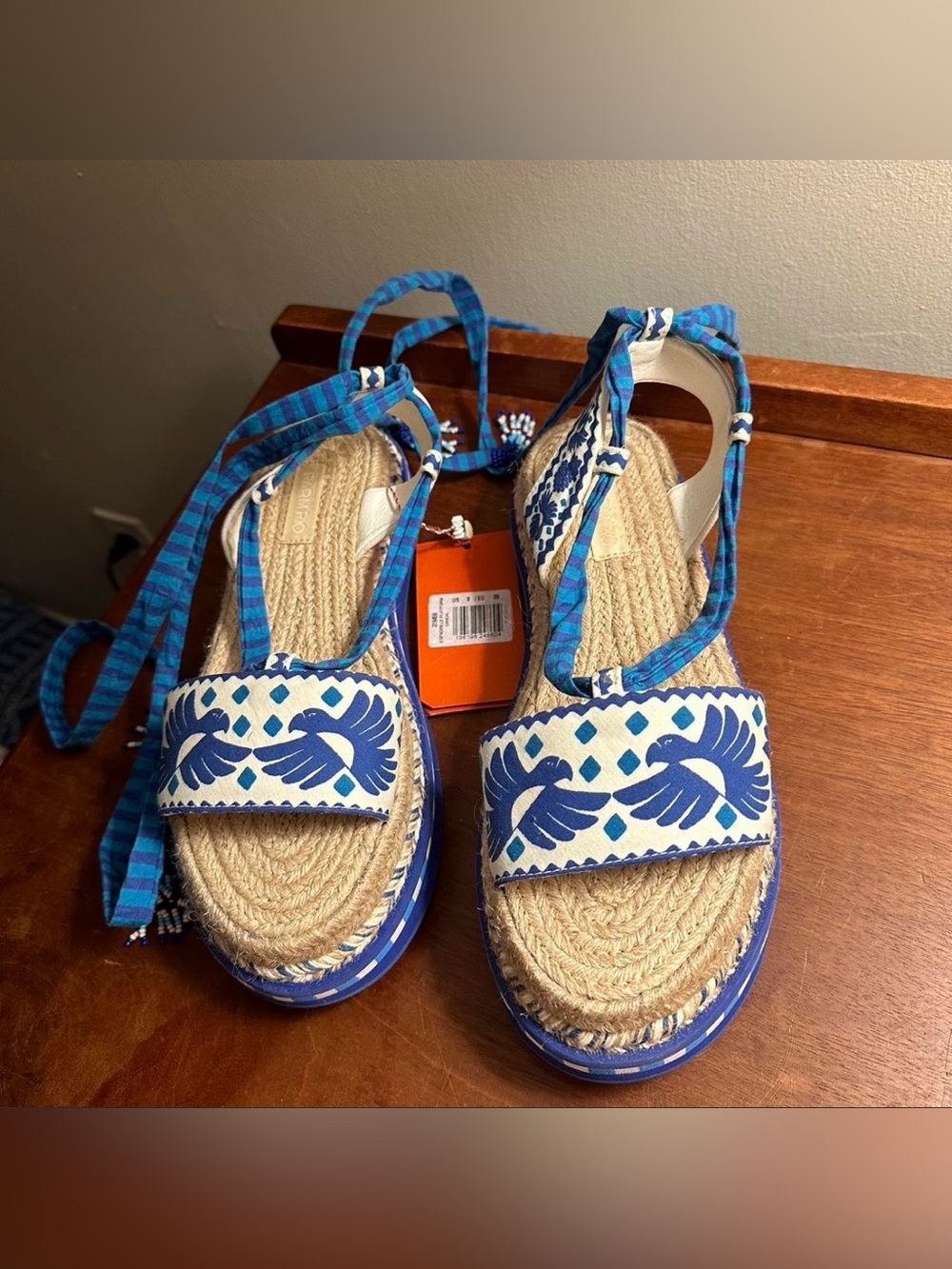 FARM Rio Blue Jungle Scarf Espadrille Flatform Sandel